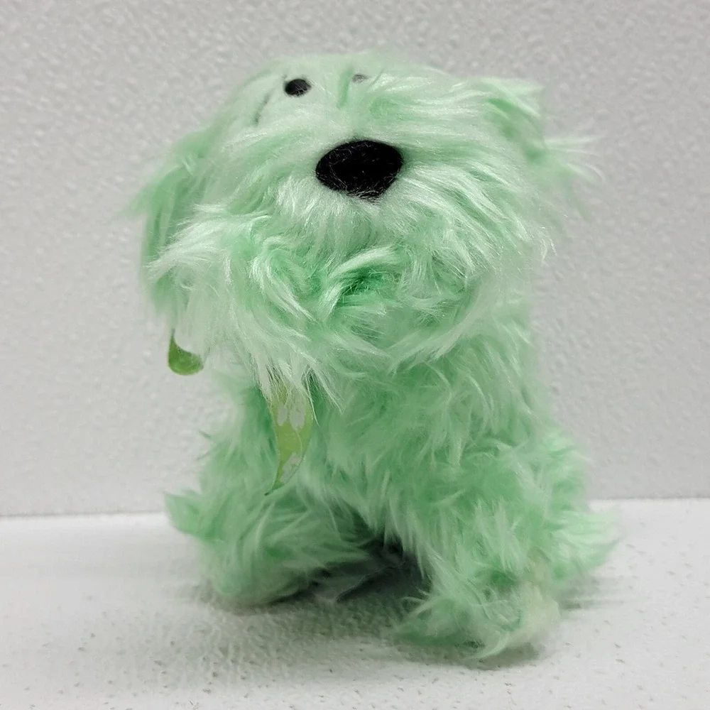 Vintage Russ Berrie Curly Jr. Green Shamrock Bow Ribbon Dog Plush
